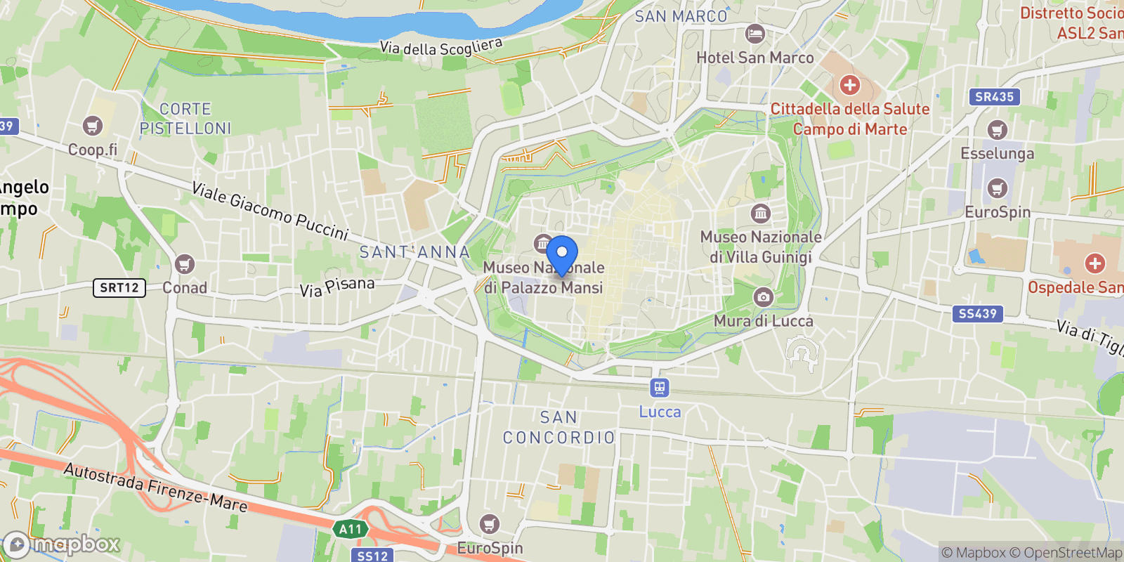 Map showing Lucca, Tuscany, Italy.