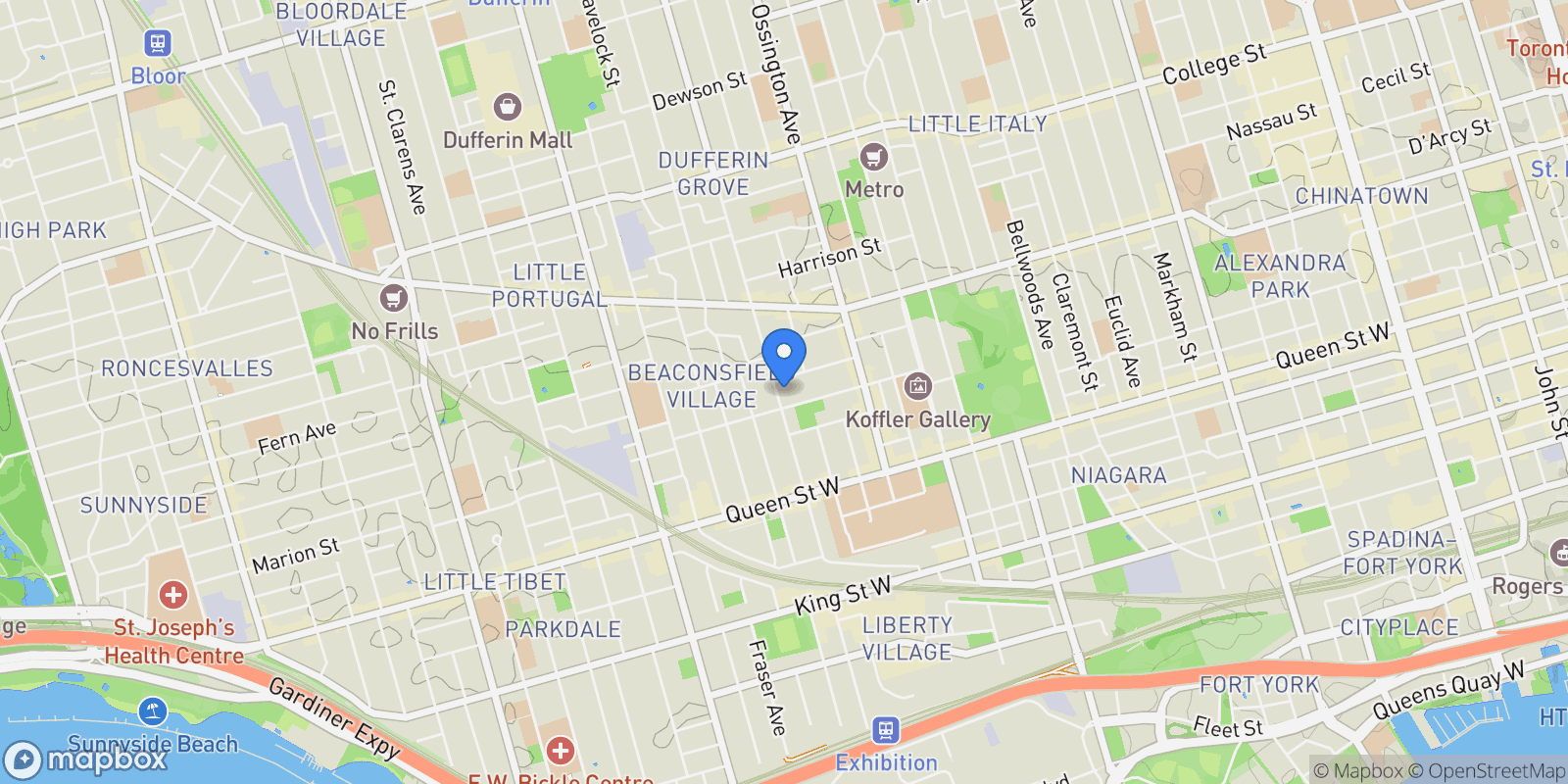 Map showing 195-197 Dovercourt Road, Toronto, ON M6J 3C7, Toronto, Ontario, Canada.
