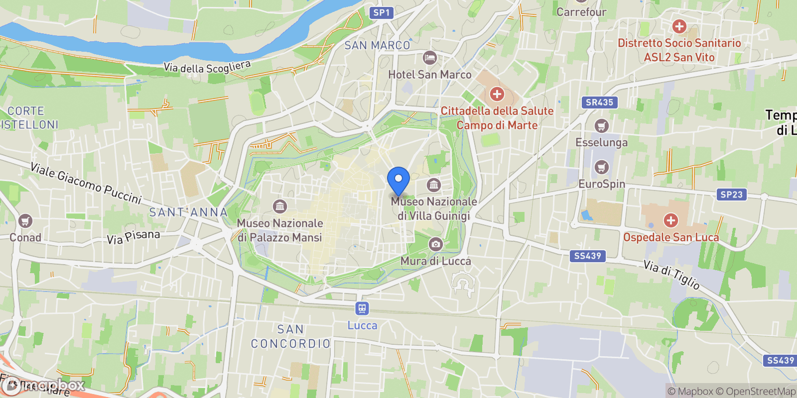 Map showing Lucca, Tuscany, Italy.