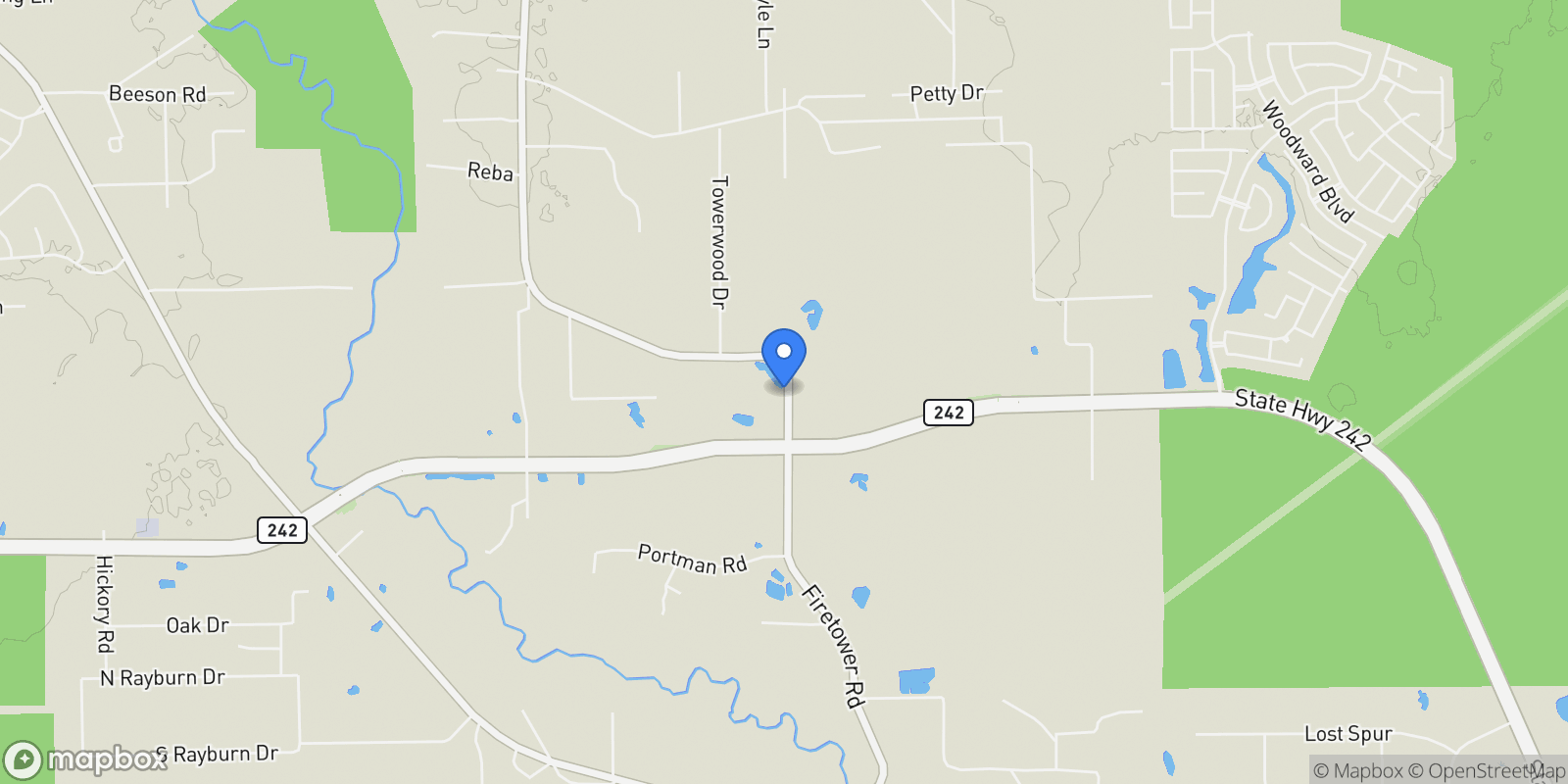 Map showing TBD Firetower Road, New Caney, TX 77357, New Caney, Texas, United States.