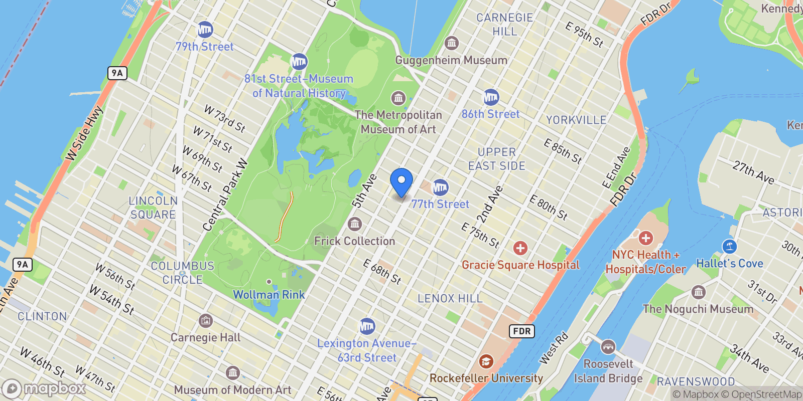 Map showing East 74th Street, New York, New York, United States.