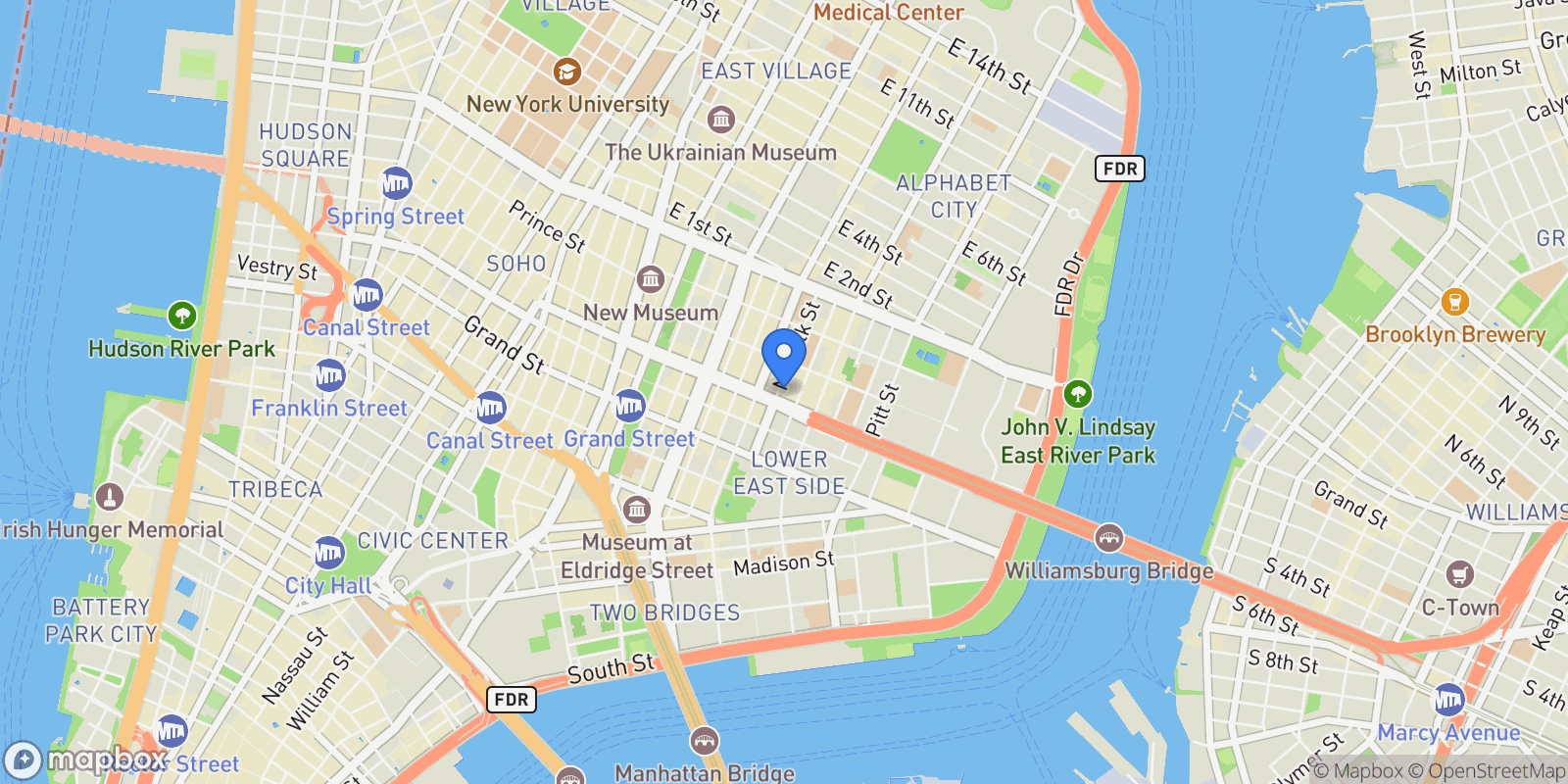 Map showing Norfolk Street, New York, New York, United States.