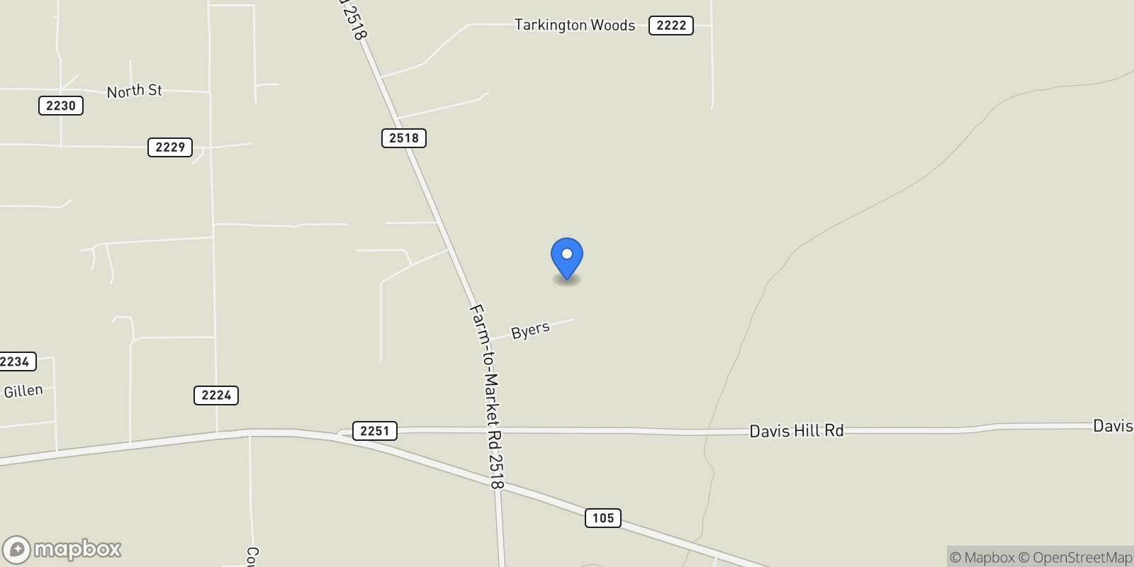 Map showing 1516 Fm 2518 Road, Cleveland, TX 77327, Cleveland, Texas, United States.