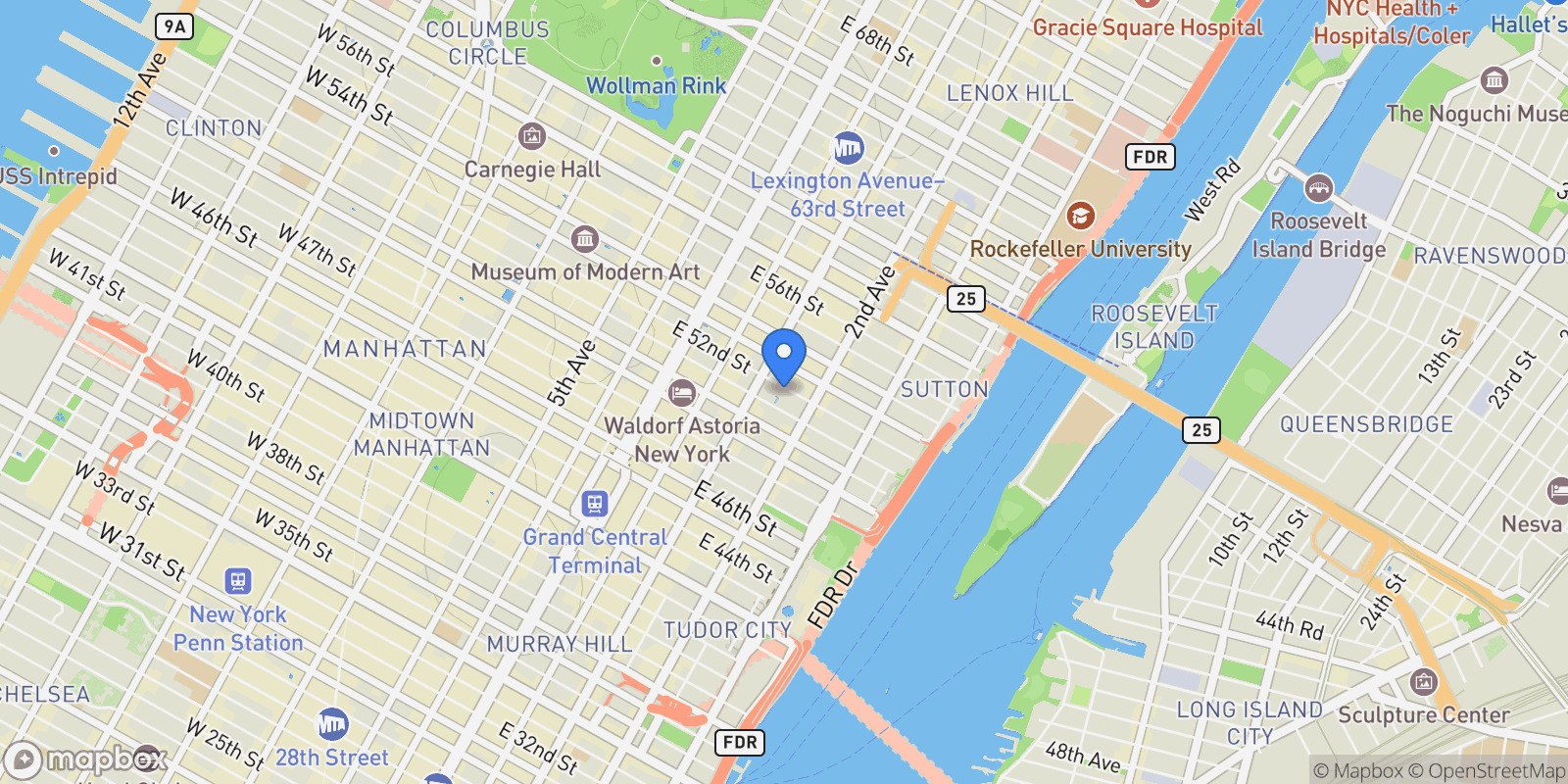 Map showing EAST 52ND STREET, New York, New York, United States.