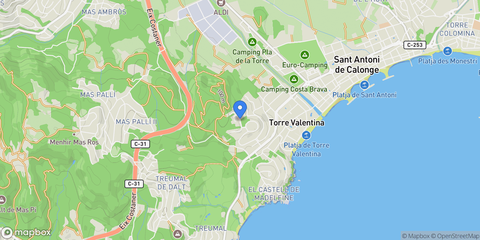 Map showing CL BEGUR, Calonge, Girona, Calonge, Torre Valentina, Calonge i Sant Antoni, Catalonia.
