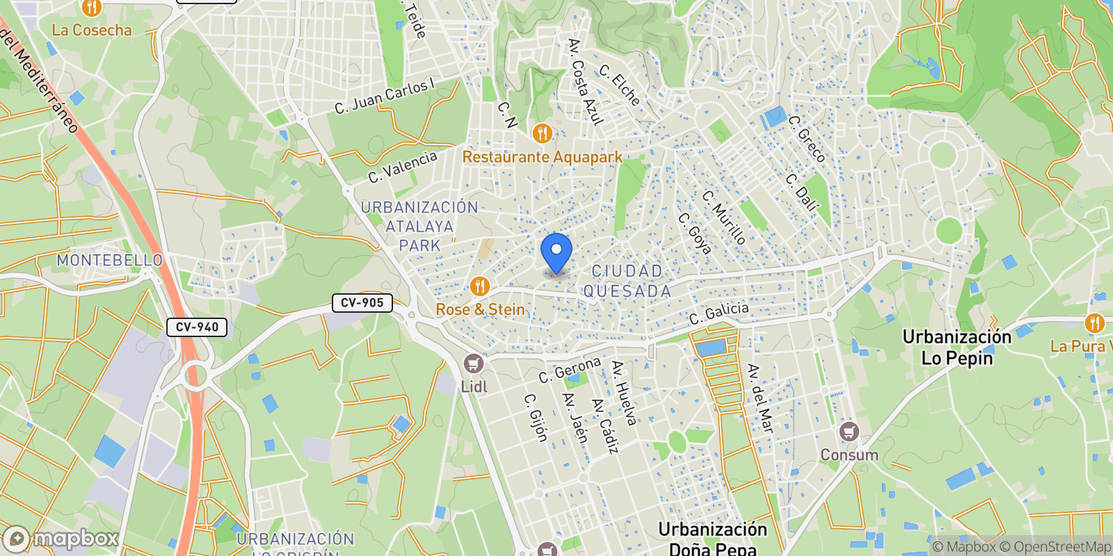 Map showing Ciudad Quesada, Rojales, Valencian Community.