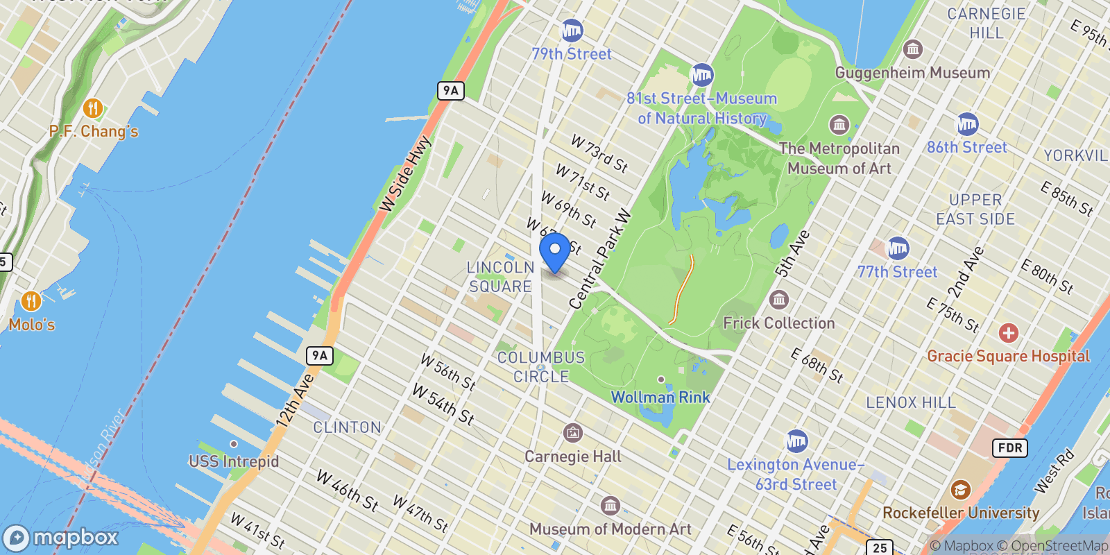 Map showing WEST 65TH STREET, New York, New York, United States.