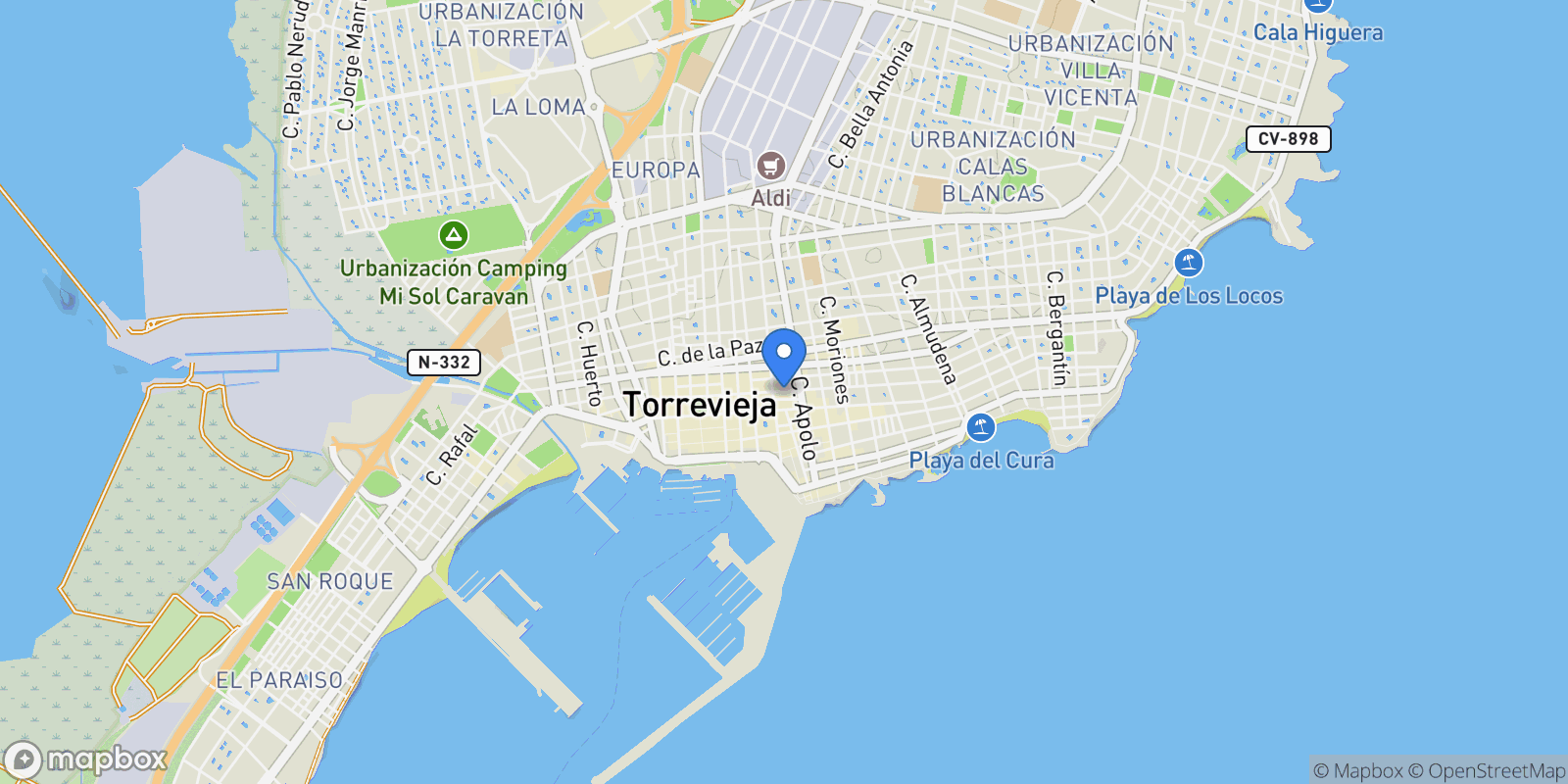 Map showing Torrevieja, Valencian Community, Spain.