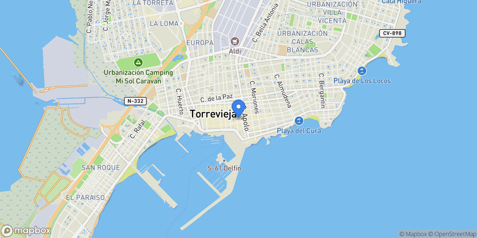 Map showing Torrevieja, Valencian Community, Spain.