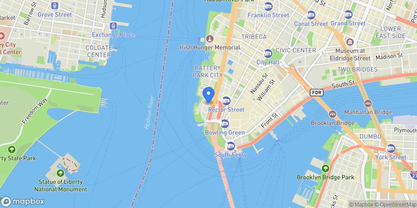 Map showing LITTLE WEST STREET, New York, New York, United States.
