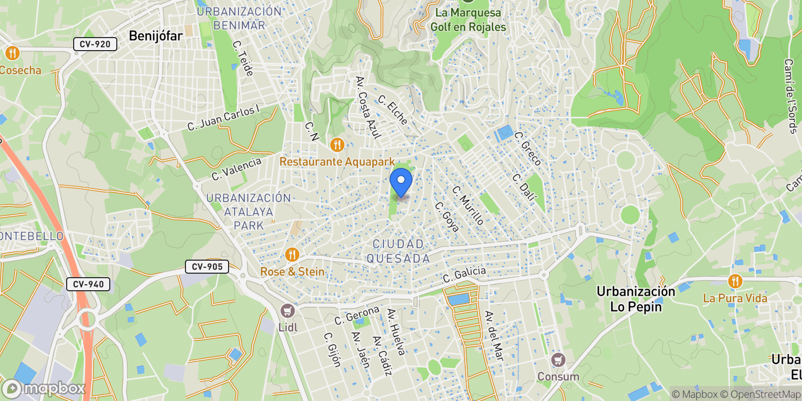 Map showing Ciudad Quesada, Rojales, Valencian Community.
