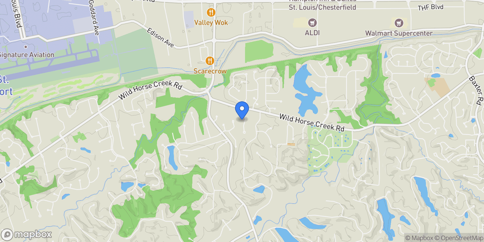 Map showing 1315 Wildhorse Meadows Drive, Wildwood, Missouri, United States.