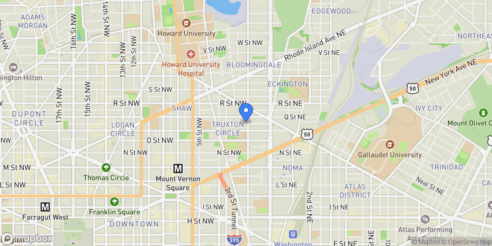Map showing 1526 1st Street NW, Washington, DC 20001, Washington, District of Columbia, United States.