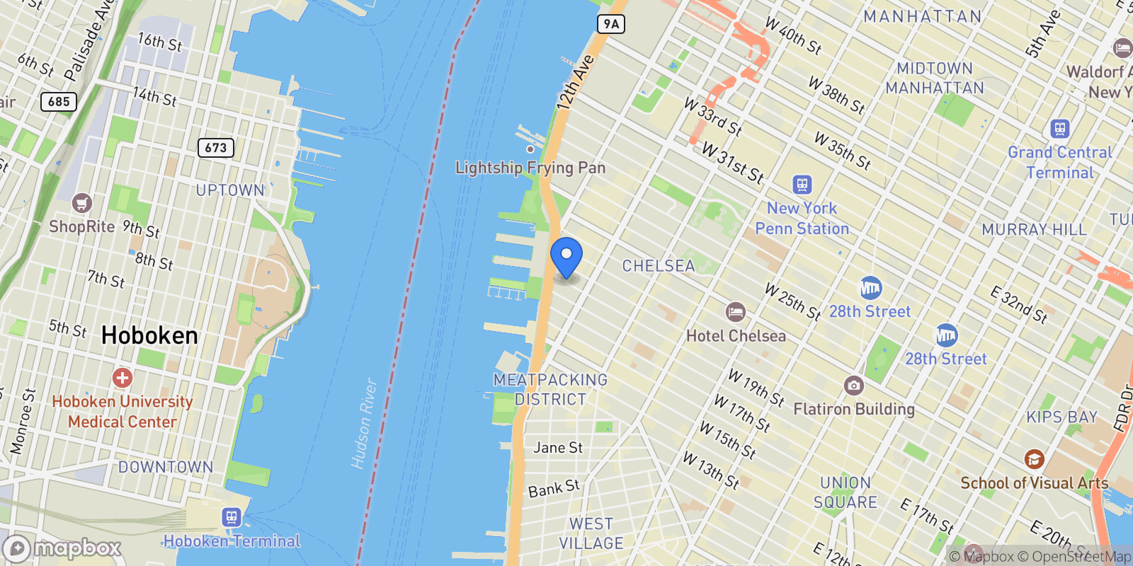 Map showing WEST 19TH STREET, New York, New York, United States.