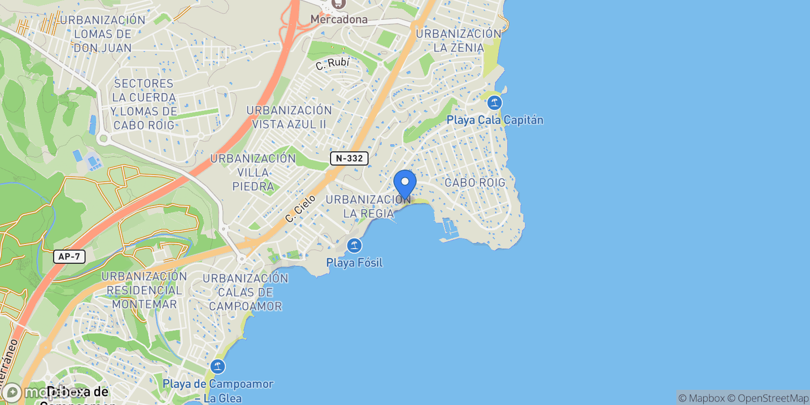 Map showing Cabo Roig, Orihuela Costa, Alicante, Orihuela Costa, Cabo Roig, Orihuela, Valencian Community.