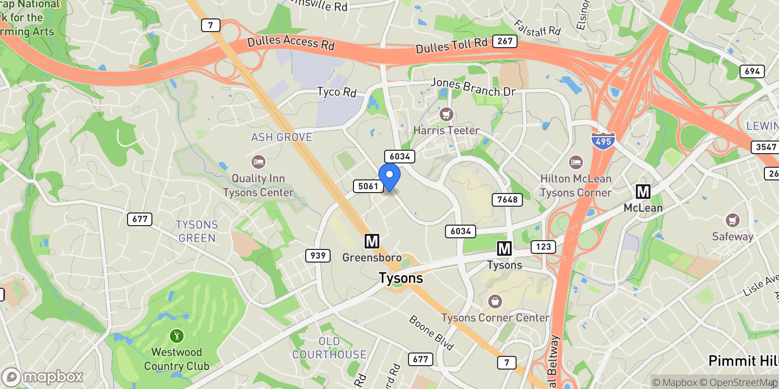 Map showing 1650 Silver Hill Drive Unit# 1607, Mclean, VA 22102, McLean, Virginia, United States.