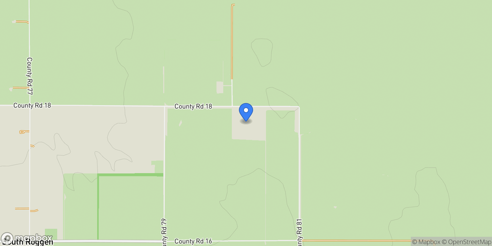 Map showing 39592 County Road 18, Roggen, CO 80652, Roggen, Colorado, United States.