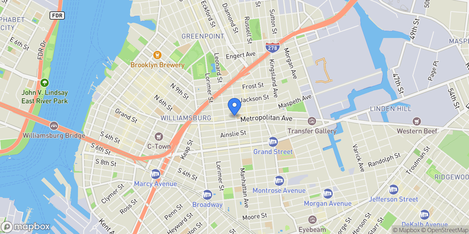 Map showing Manhattan Avenue, New York, New York, United States.