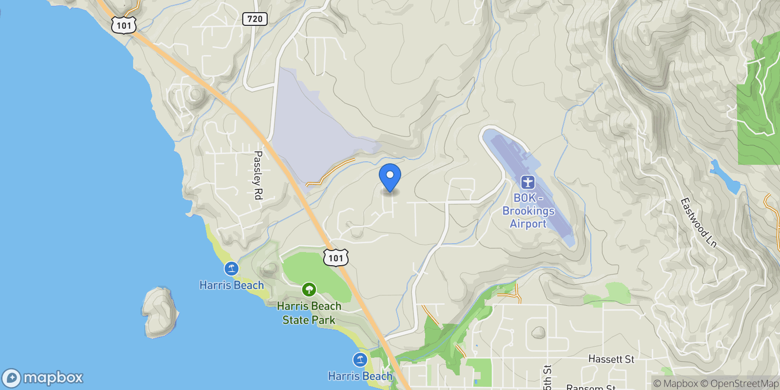 Map showing 1240 Lighthouse Lane, Brookings, Oregon, United States.