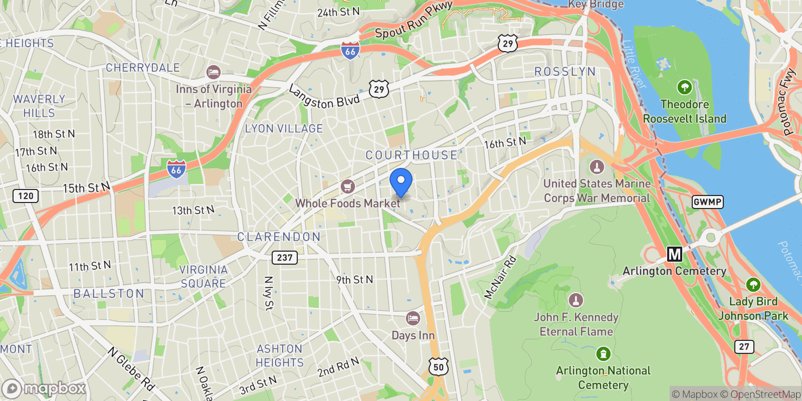 Map showing 1276 N Wayne Street Unit# 711, Arlington, VA 22201, Arlington, Virginia, United States.