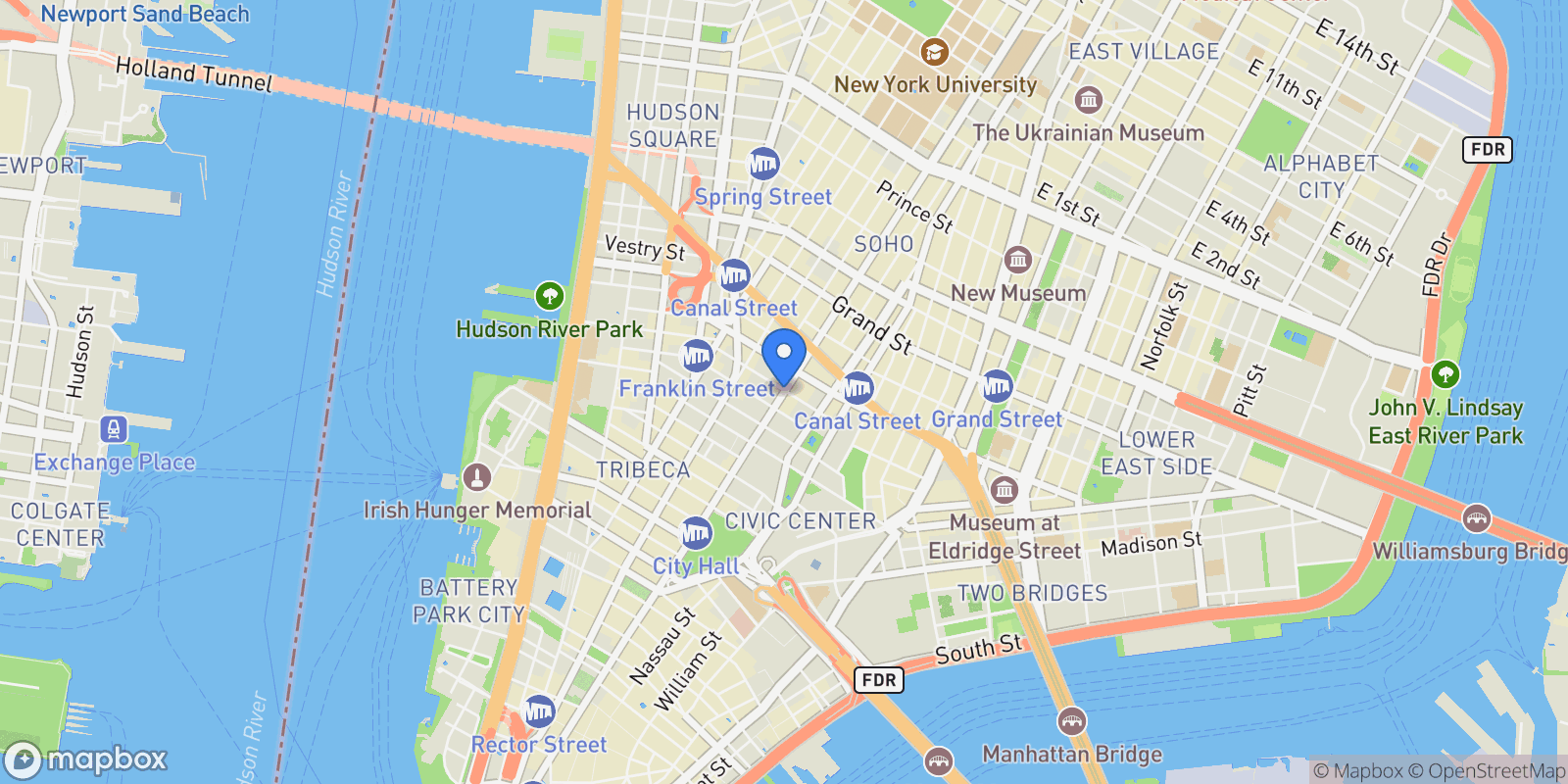 Map showing BROADWAY, New York, New York, United States.