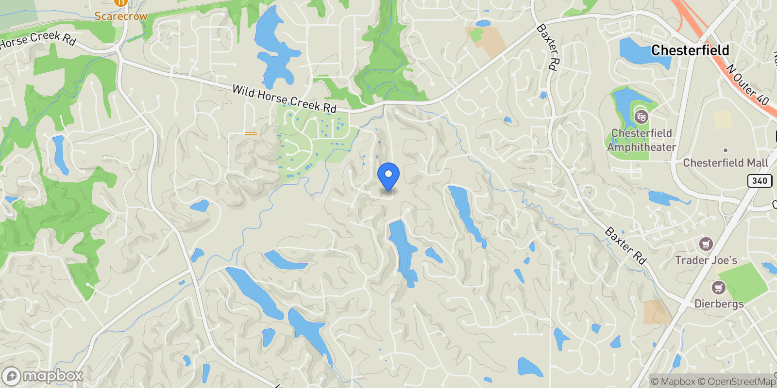 Map showing 409 Griffith Lane, Wildwood, Missouri, United States.