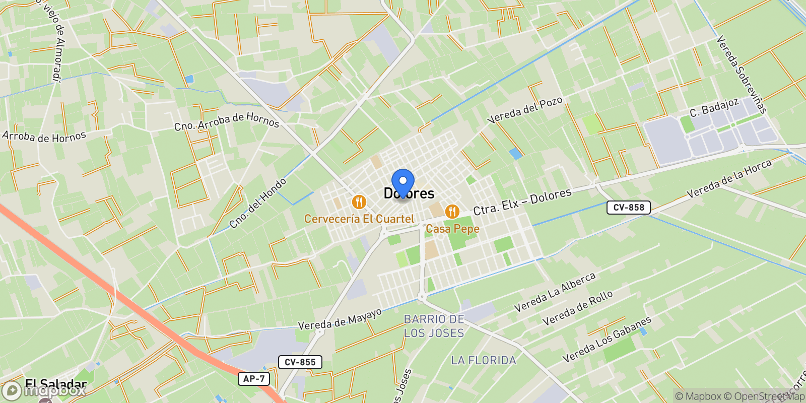 Map showing Dolores, Dolores, Alicante, Dolores, Dolores, Valencian Community, Spain.