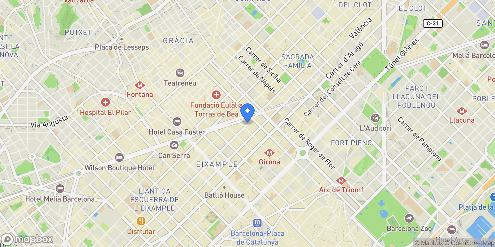 Map showing Mallorca, Barcelona, Barcelona, Barcelona, Eixample, Barcelona, Spain.