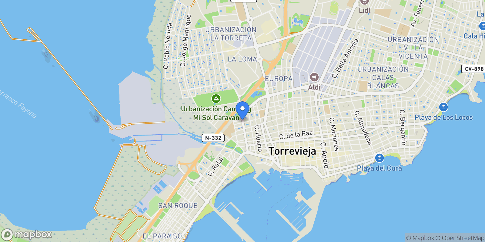Map showing Parque de las Naciones, Torrevieja, Alicante, Torrevieja, Torrevieja, Valencian Community, Spain.