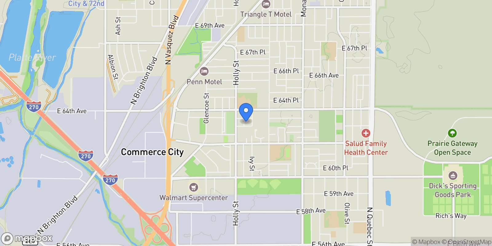Map showing 6322 Ivanhoe Street, Commerce City, CO 80022, Commerce City, Colorado, United States.