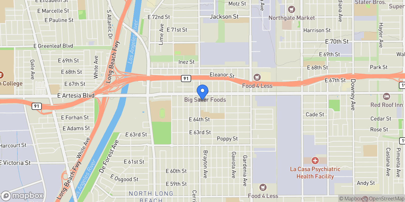 Map showing 6552 Orange, Signal Hill, California, United States.
