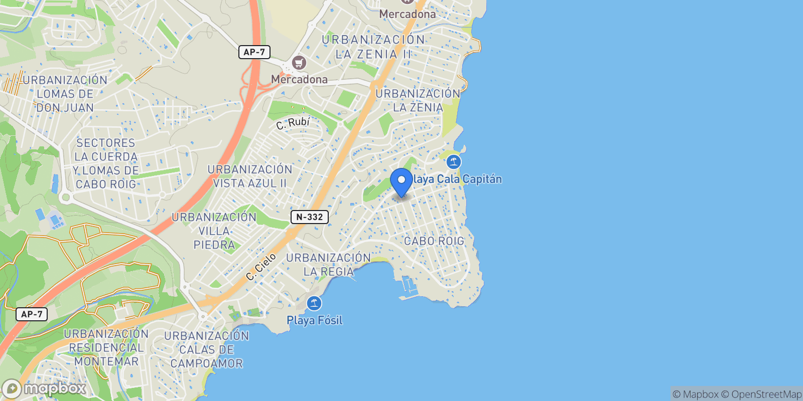 Map showing Cabo Roig, Orihuela Costa, Alicante, Orihuela Costa, Cabo Roig, Orihuela, Valencian Community.