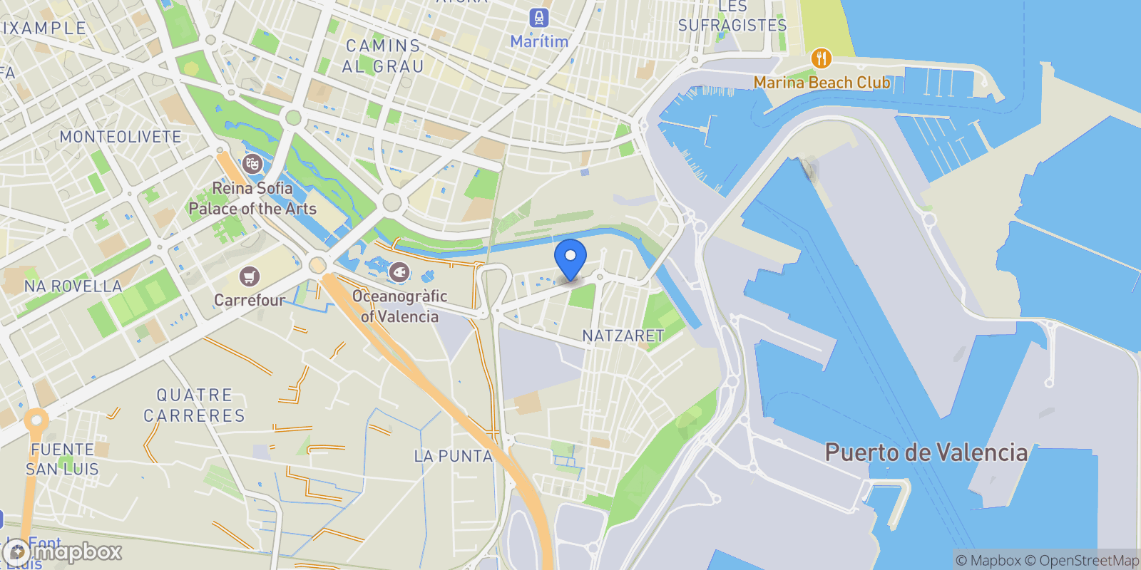 Map showing Calle de las Moreras, Valencia, Valencia, Valencia, Quatre Carreres, Valencia, Spain.