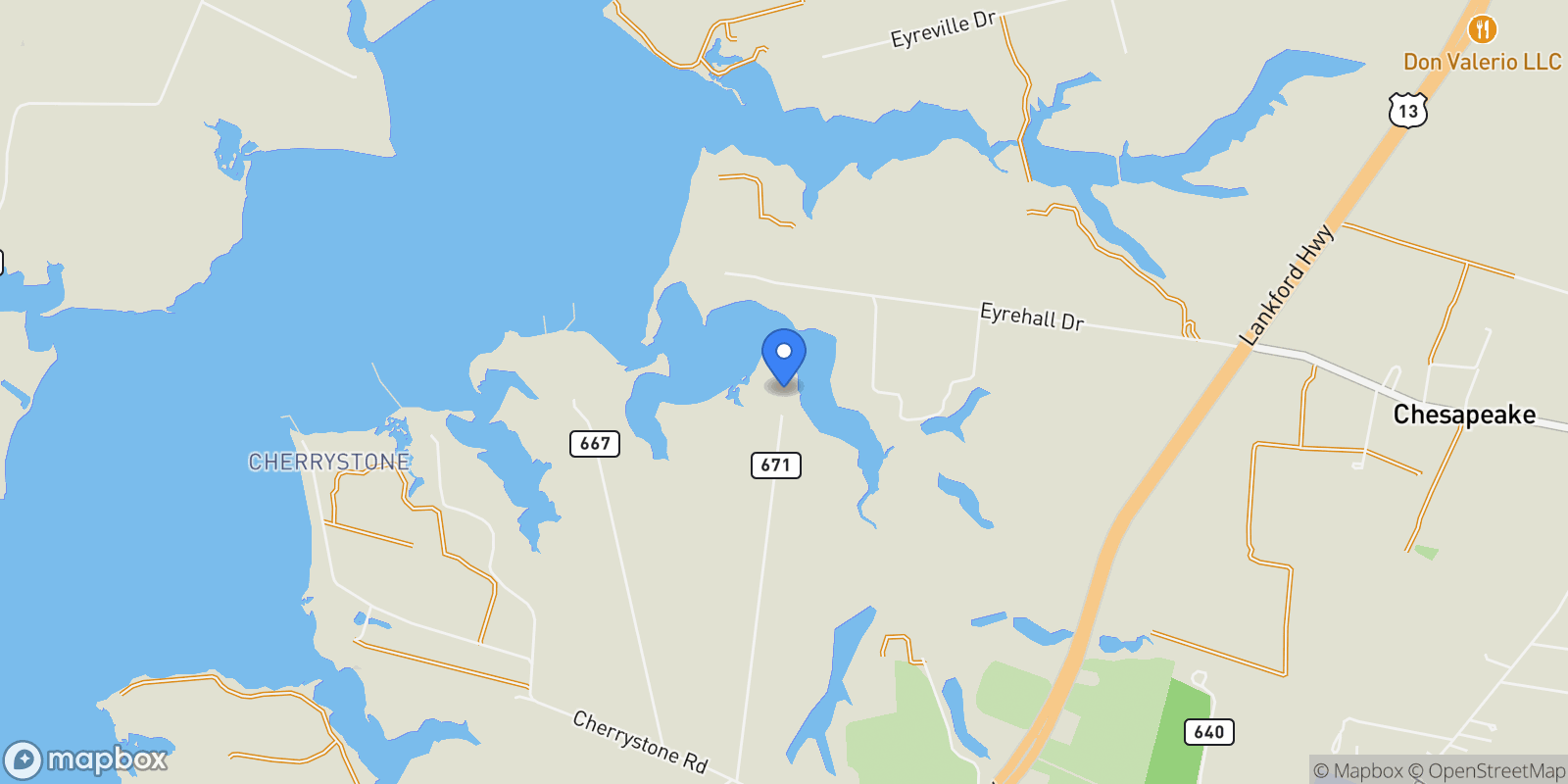 Map showing 20031 Oakland Farm Road, Cape Charles, VA 23310, Cape Charles, Virginia, United States.