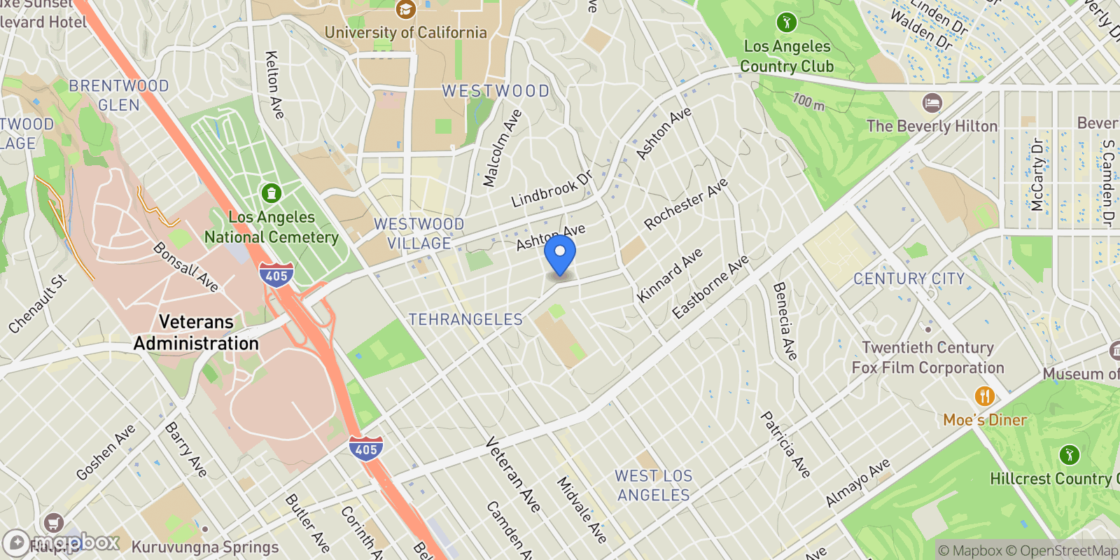 Map showing 10725 Ohio Avenue 301, Los Angeles, California, United States.