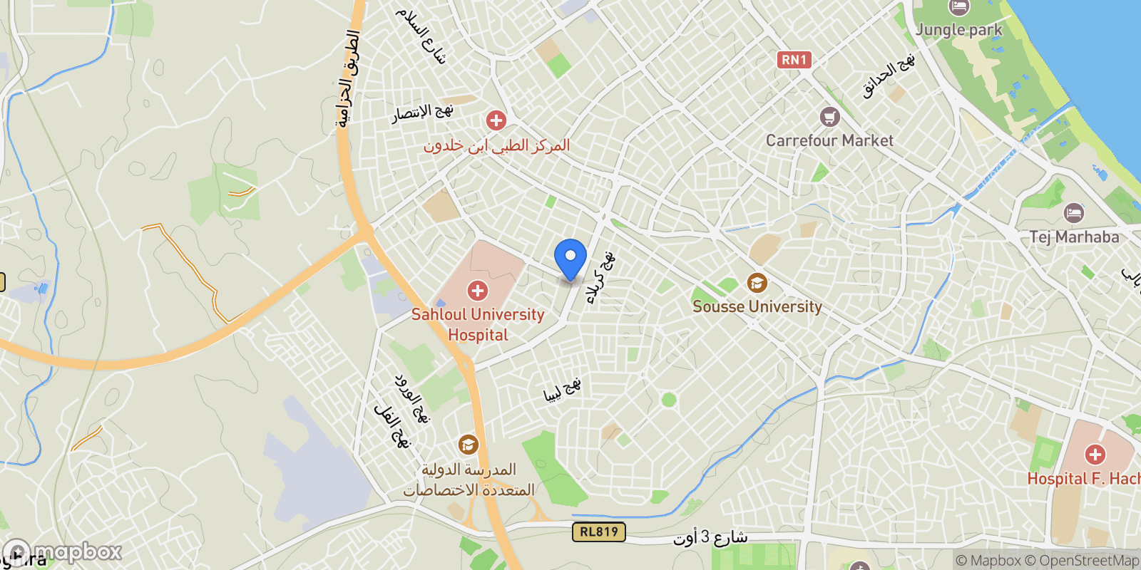 Map showing Sousse, Sousse, Tunisia.