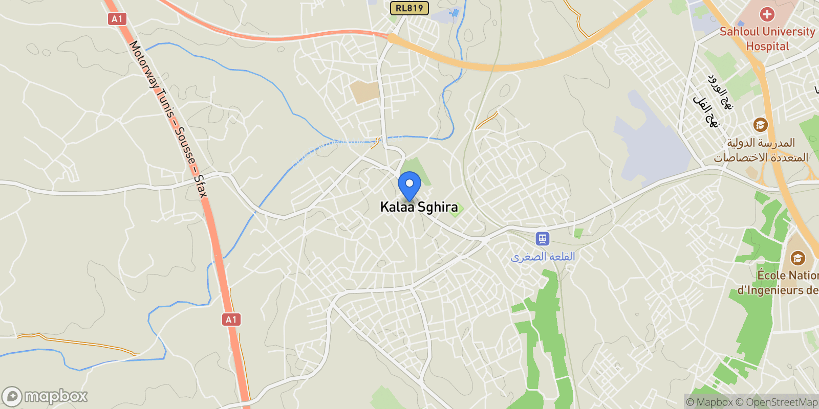 Map showing Kalâa Seghira, Sousse, Tunisia.
