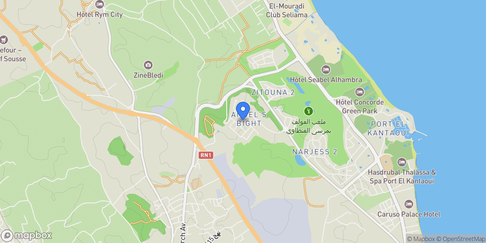 Map showing baie des anges, Hammam Sousse, Sousse, Tunisia.