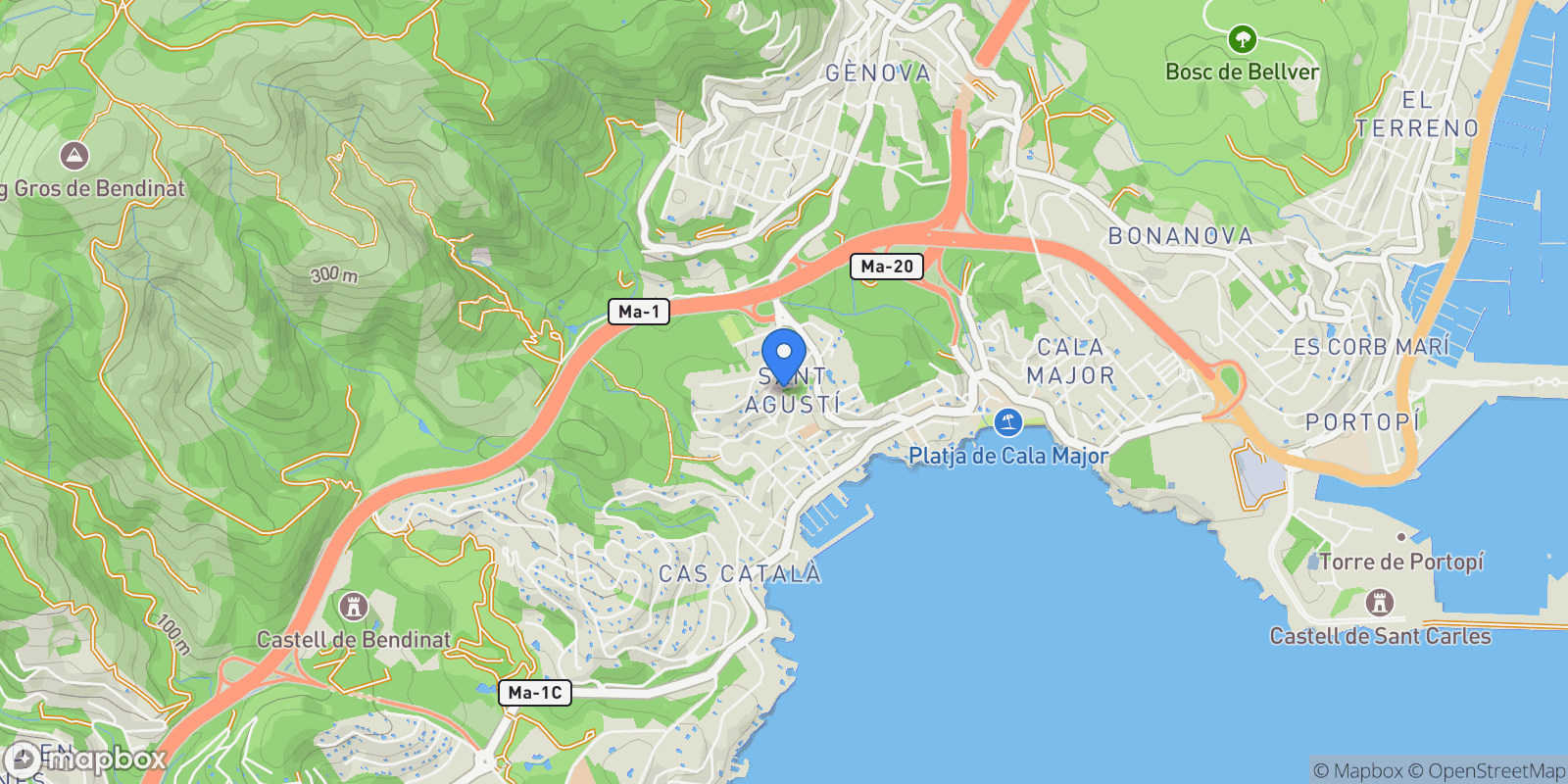 Map showing Sant Agustí, Other areas, Mallorca, Other areas, Palma, Balearic Islands, Spain.