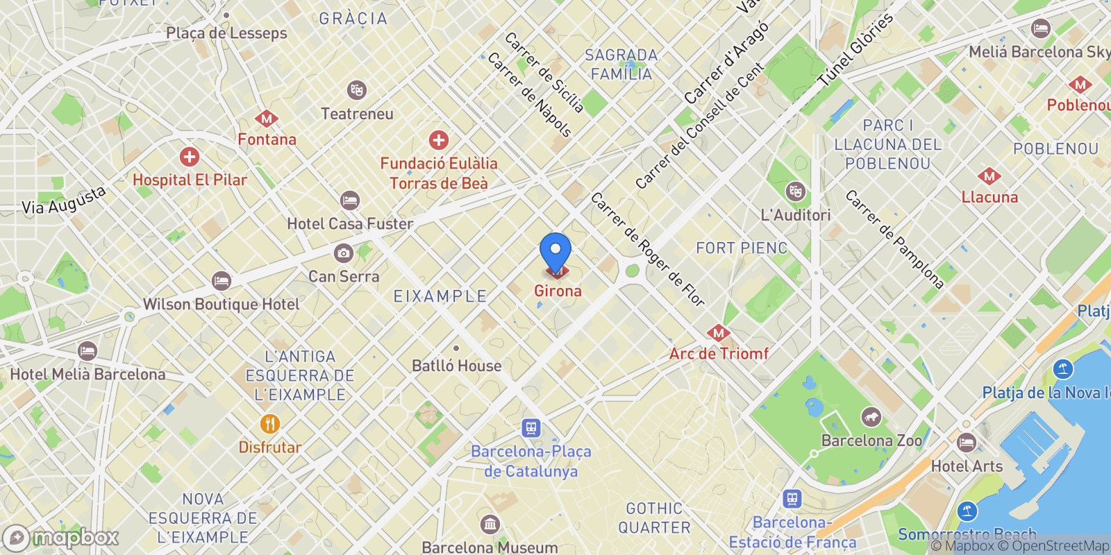 Map showing Diputació, Barcelona, Barcelona, Barcelona, Eixample, Barcelona, Spain.