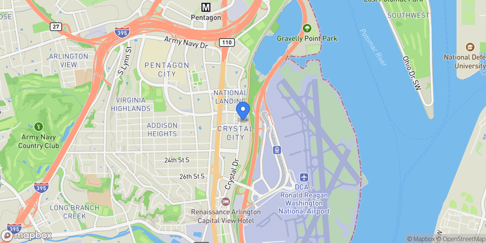 Map showing 1805 Crystal Drive Unit# 1011S, Arlington, VA 22202, Arlington, Virginia, United States.
