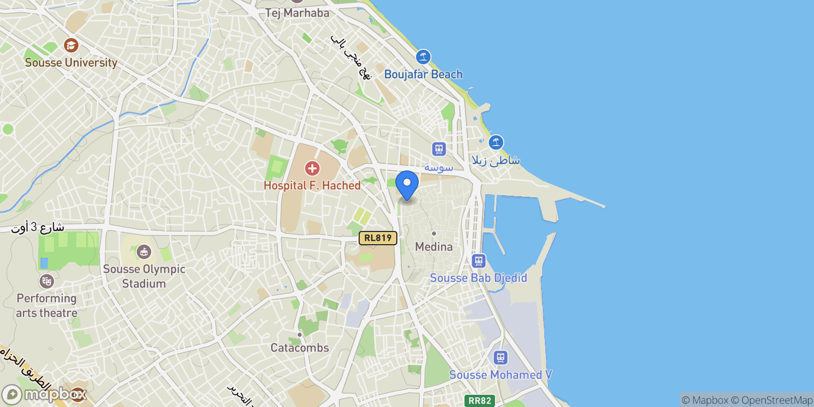 Map showing Sousse, Sousse, Tunisia.