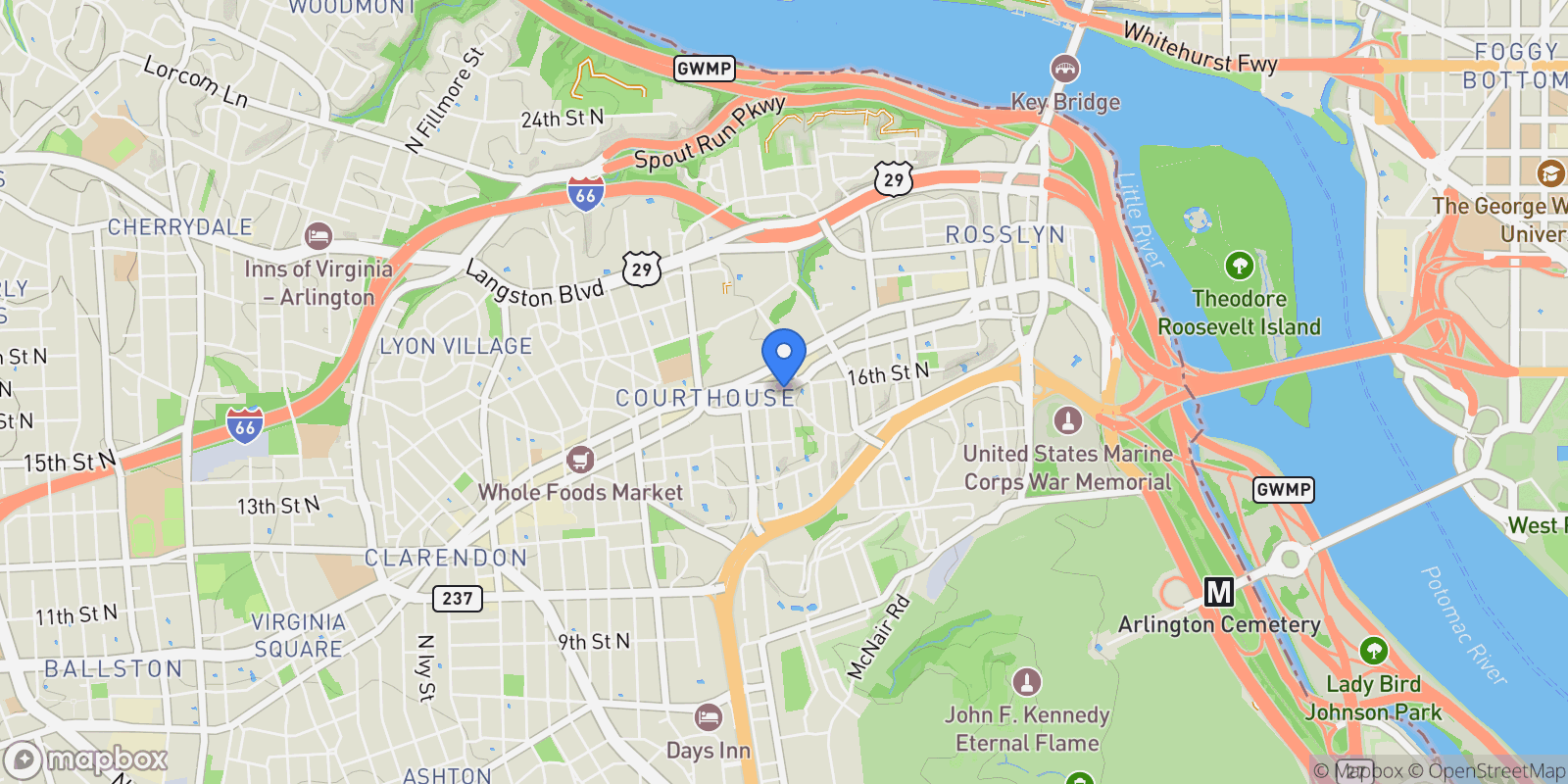 Map showing 2000 Clarendon Boulevard Unit# 307, Arlington, VA 22201, Arlington, Virginia, United States.