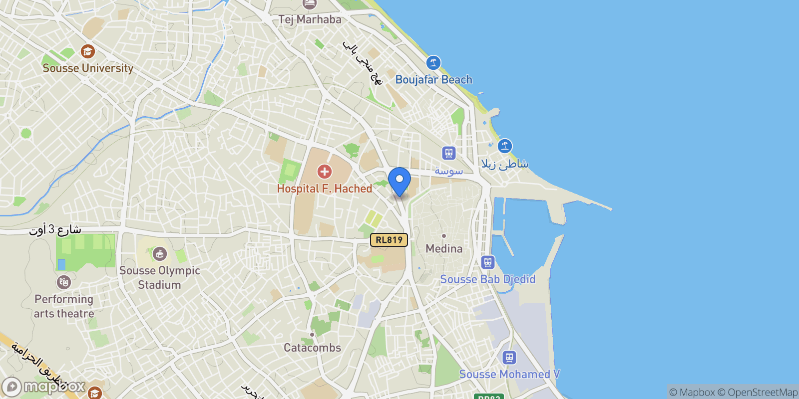 Map showing Sousse, Sousse, Tunisia.