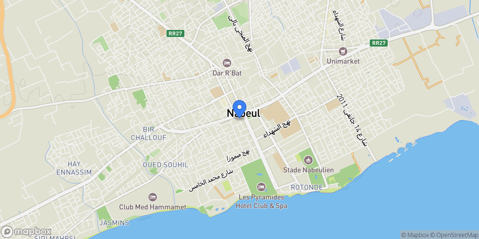Map showing Nabeulâ€Ž, Nabeul, Tunisia.