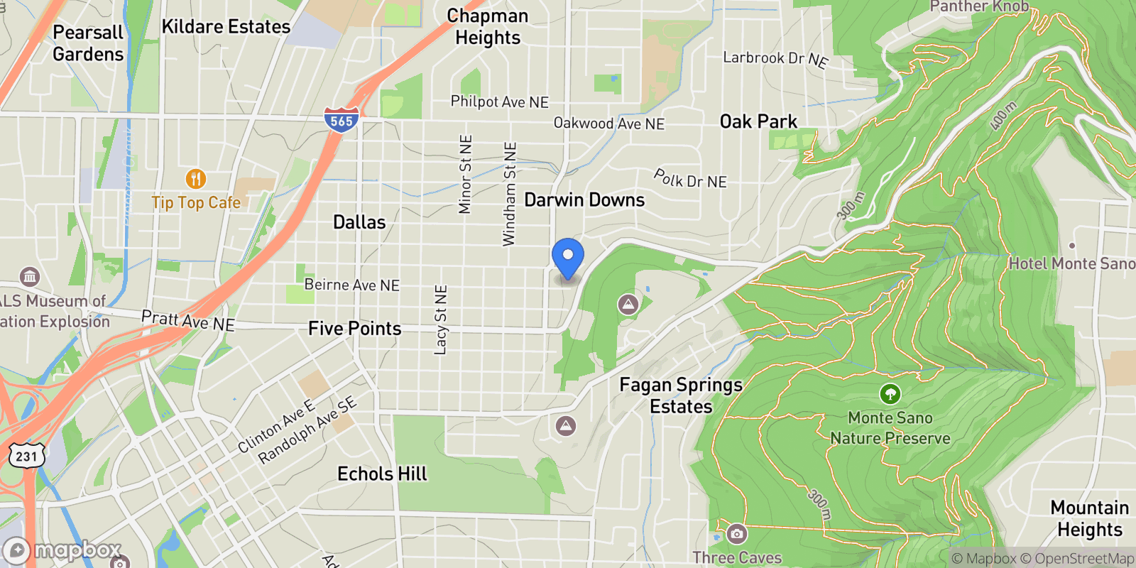 Map showing 1733 Beirne Avenue NE , Huntsville, AL 35801, Redstone Arsenal, Alabama, United States.