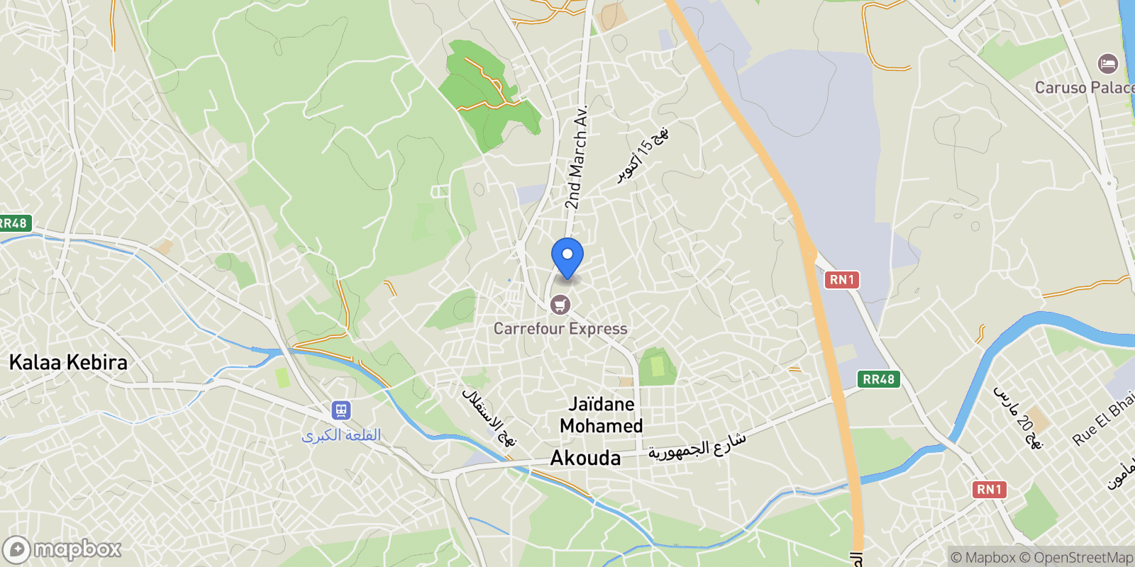 Map showing Akouda, Sousse, Tunisia.