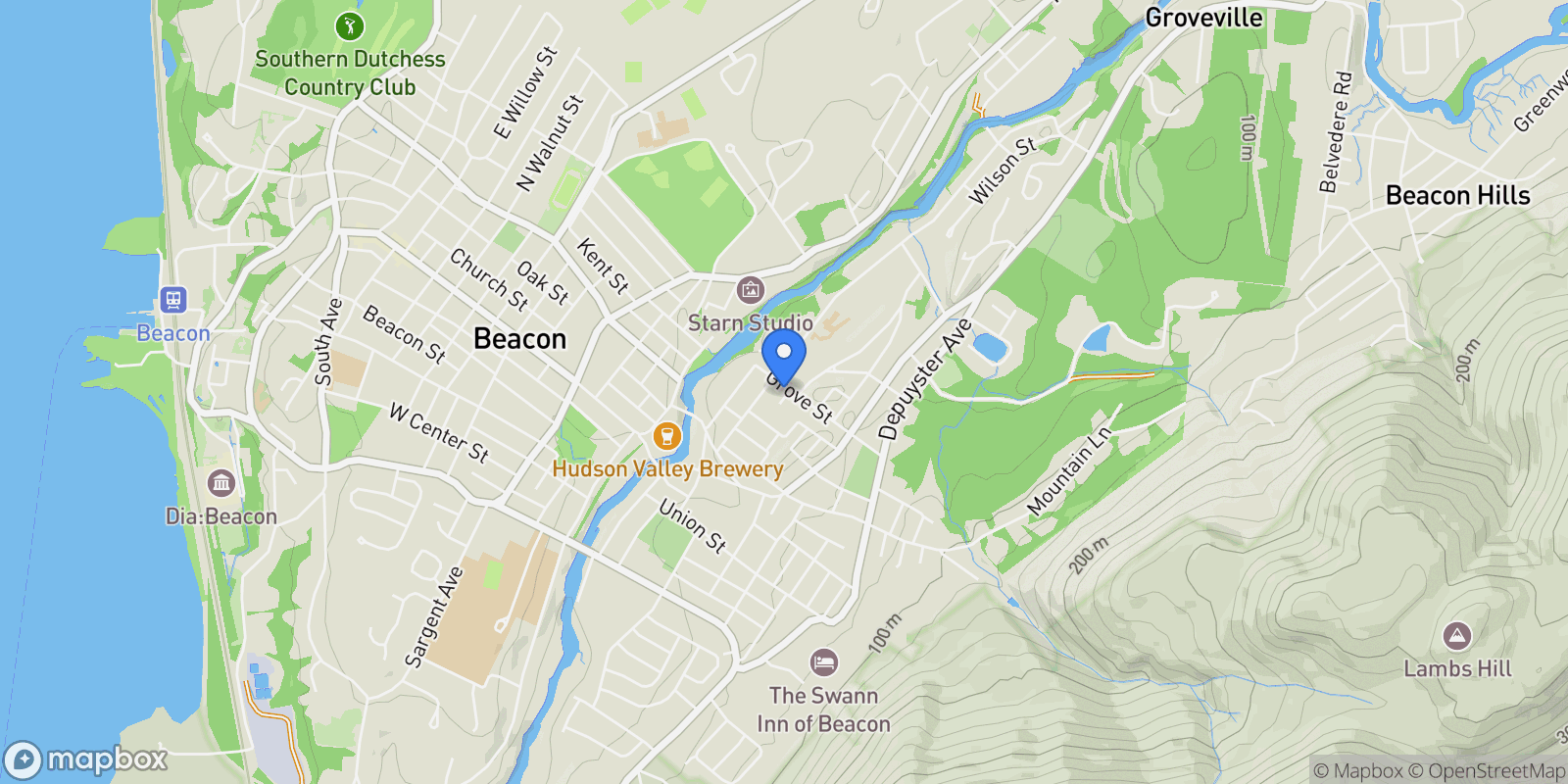 Map showing 19 Grove Street, Beacon, New York, United States.