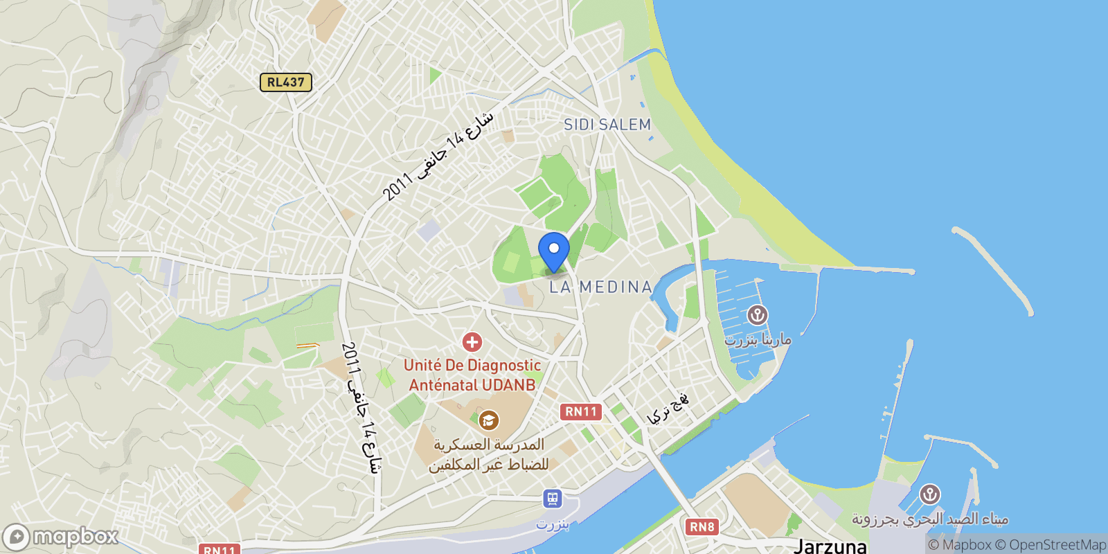 Map showing Bizerte, Bizerte, Tunisia.