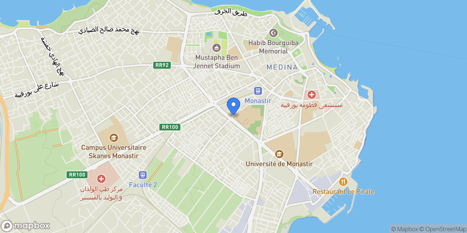 Map showing Monastir, Monastir, Tunisia.